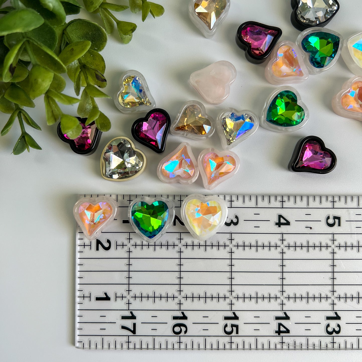 Rhinestone Hearts Flat Back Charms Mixed 6 pcs