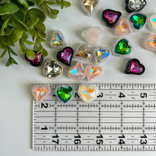 Rhinestone Hearts Flat Back Charms Mixed 6 pcs