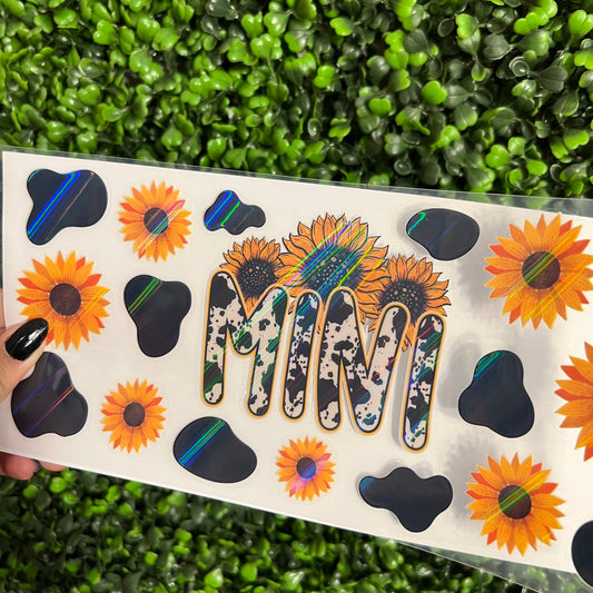 A17 Mini Sunflowers and Cow Print Holographic UVDTF WRAPS