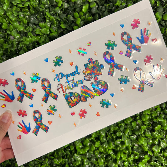 #255 Proud Autism Dad Puzzle Ribbons Holographic UVDTF WRAPS