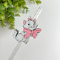 White Cat with Bow Straw Topper