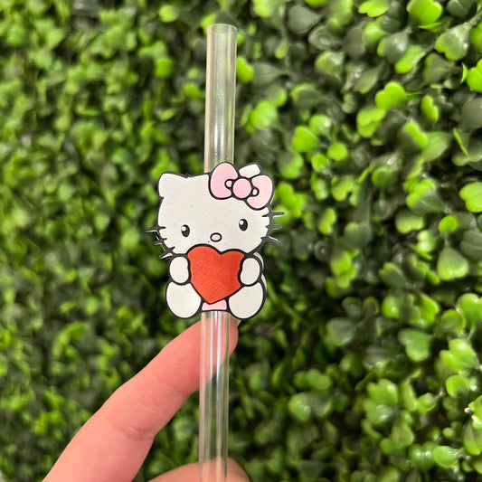 Cat with Heart Straw Topper