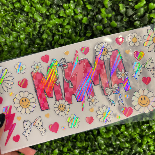 A34 Mama Pink Daisies Holographic UVDTF WRAPS
