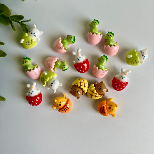 Animals in Egg Flat Back Charms Mixed