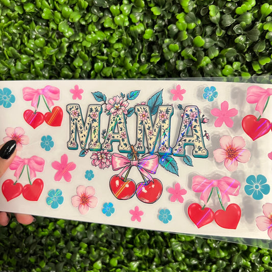 A16 Mama Cherries Red and Floral Holographic UVDTF WRAPS