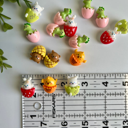Animals in Egg Flat Back Charms Mixed
