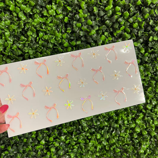 K15 Dainty Pink Bows and Daisies Holographic UVDTF WRAPS