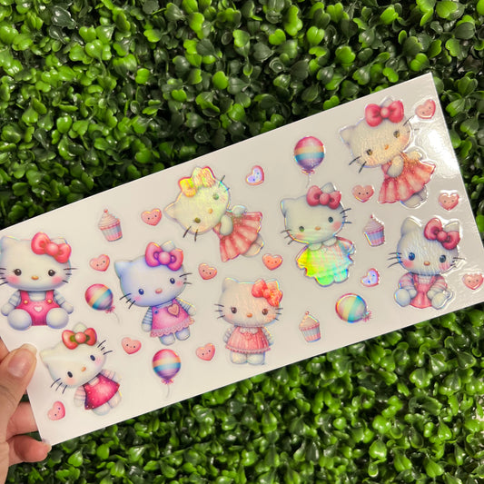 Q10 Pink Cat Party Holographic UVDTF WRAPS