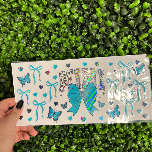 B3 Mimi Teal and Black Bows Holographic UVDTF WRAPS