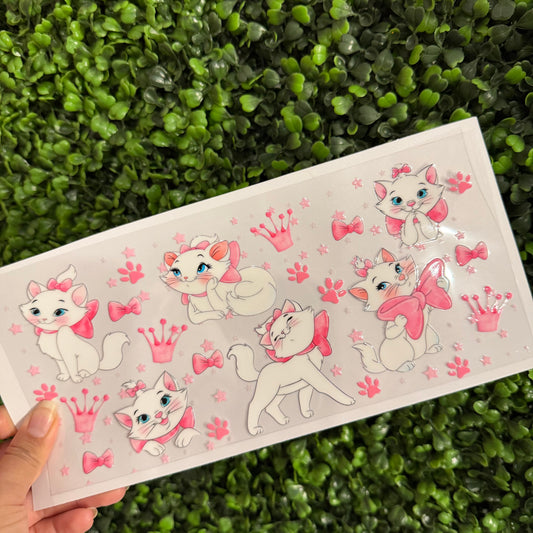 Q14 White Cat Pink Bows Single Sided UVDTF WRAPS