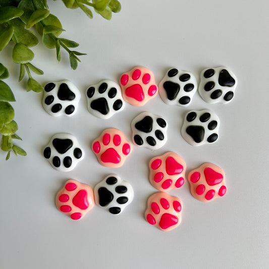 Black & Hot Pink Paws Flat Back Charms Mixed