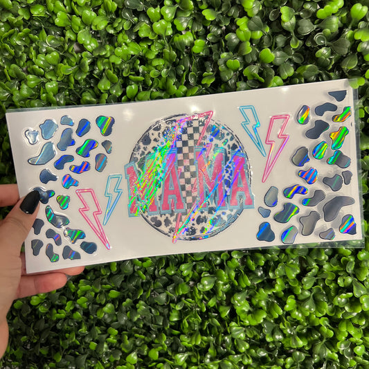 A13 Mama Cow Print Lightning bolts Holographic UVDTF WRAPS