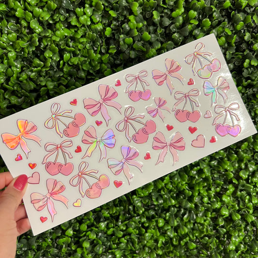 K3 Pink Cherries and Bows Holographic UVDTF WRAPS