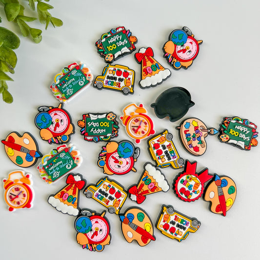 School Rubber Flat Back Charms Mixed 8 pcs