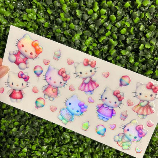 Q10 Pink Cat Party Holographic UVDTF WRAPS