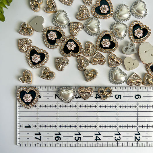 Rhinestoned Hearts Flat Back Charms Mixed Colors 10 pcs