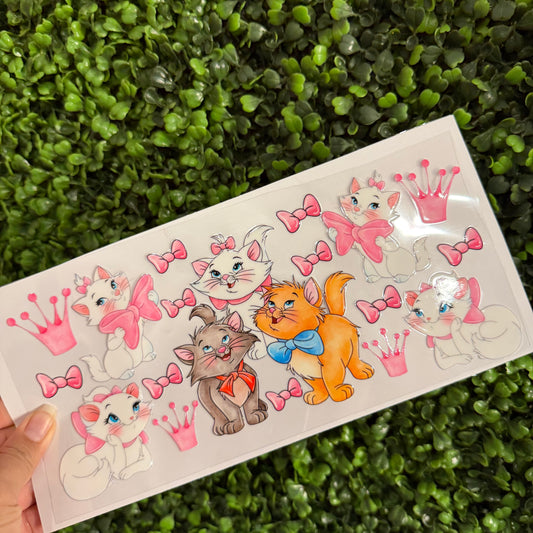 Q15 White Cat and Friends Bows Single Sided UVDTF WRAPS