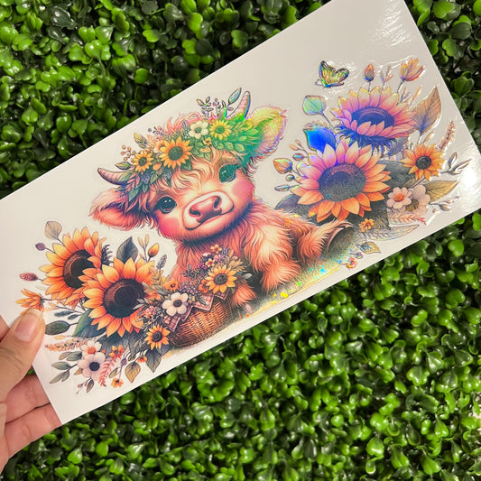 M1 Sunflower Highland Cow  Holographic UVDTF WRAPS