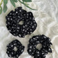 White Floral on Black Scrunchies