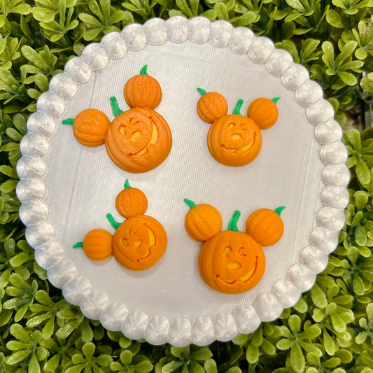 Pumpkin Jack-o’-lantern Mouse Ears Flat Back Charms Mixed 4 pcs