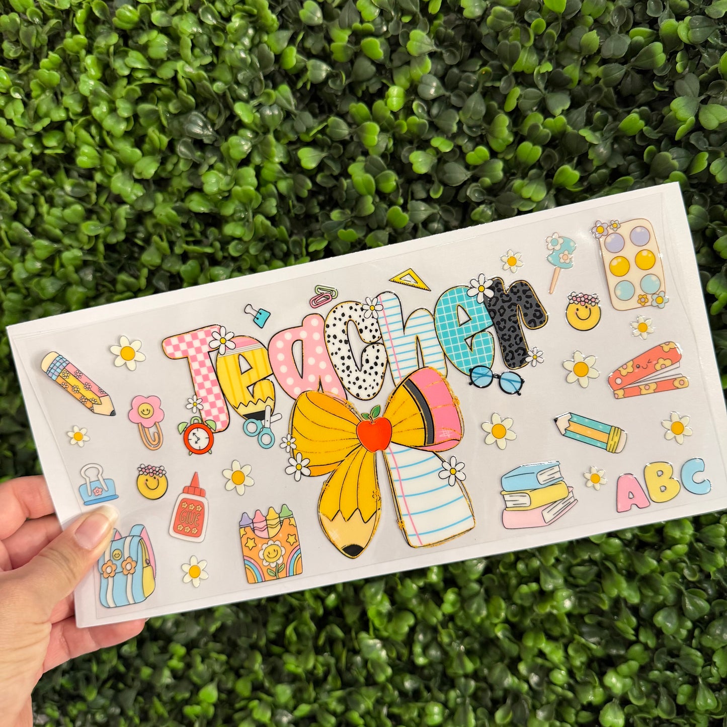 E8 Teacher Daisies Doodles Single Sided UVDTF WRAPS