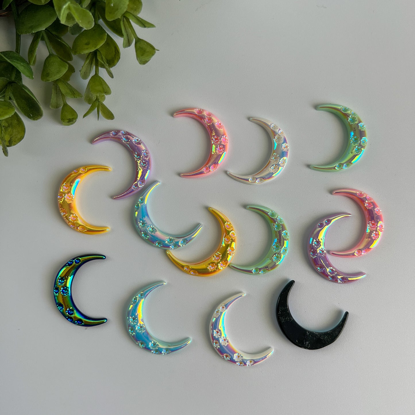 Moons Flat Back Charms Mixed Colors 14 pcs