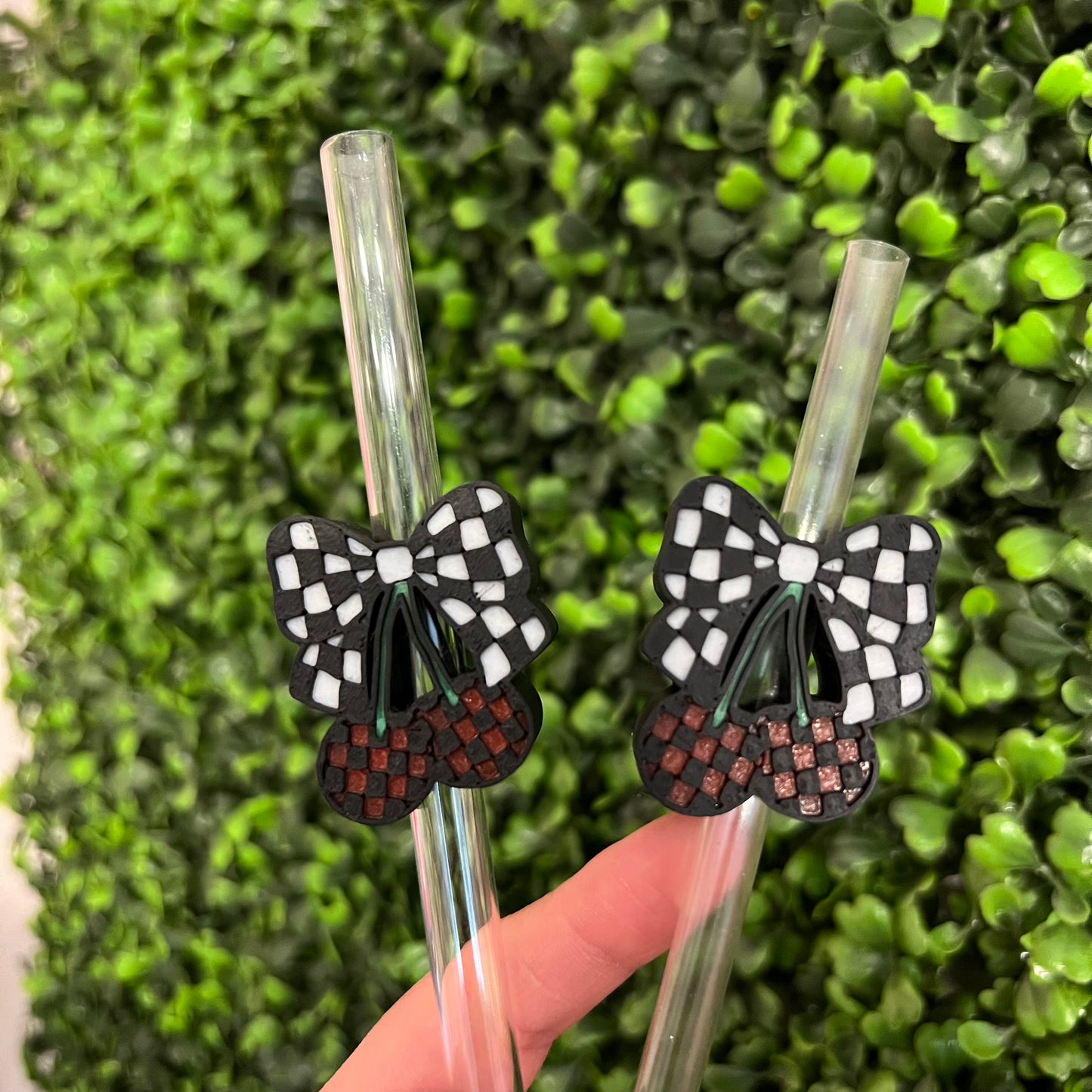 Checkered Cherry Straw Topper