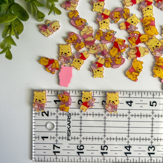 Honey Bear Acrylic Flat Back Charms Mixed Colors 15 pcs