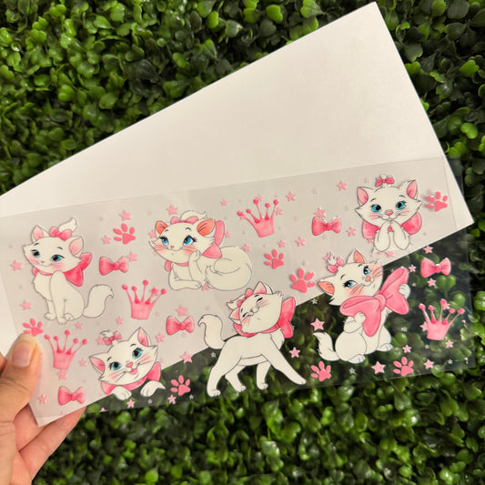 Q14 White Cat Pink Bows Single Sided UVDTF WRAPS