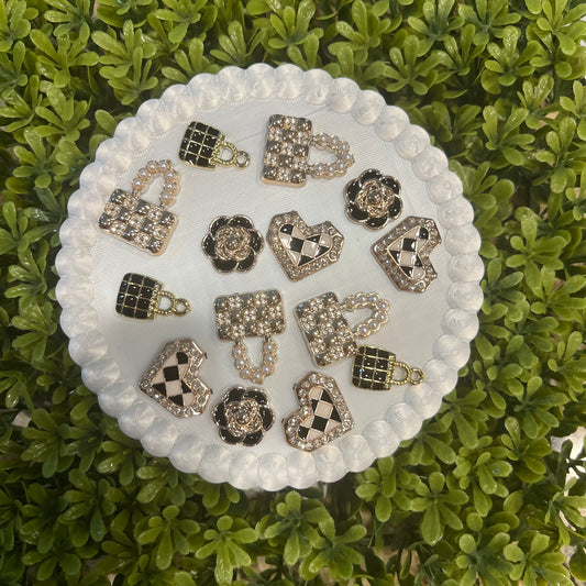 Checkered Gold Flat Back Charms Mixed 8 pcs