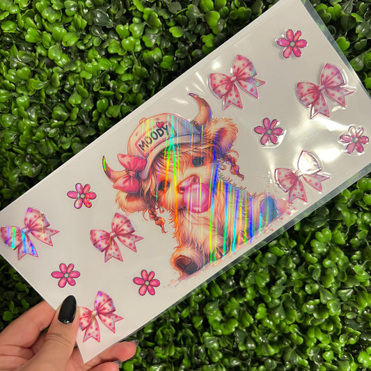 M11 Moody Bubblegum Cow Cow Holographic UVDTF WRAPS