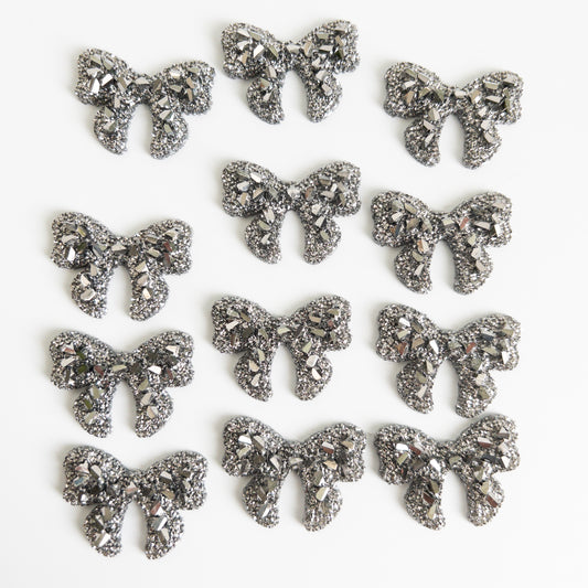 Silver Shimmer Bows Flat Back Charms