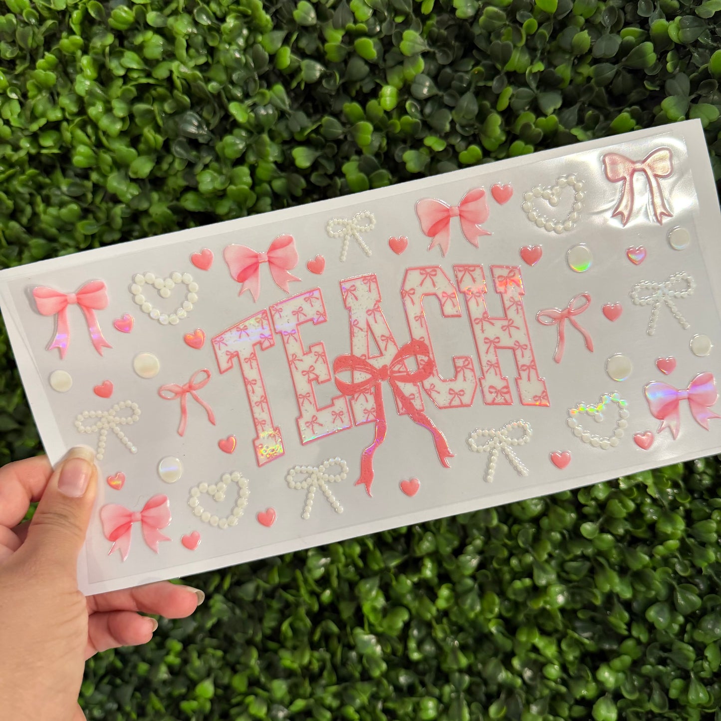 Teacher Pink Coquette Holographic UVDTF WRAPS