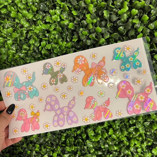i9 Colorful Balloon Dog Daisies Holographic UVDTF WRAPS