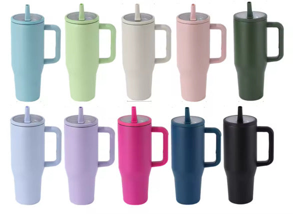 CUSTOM MADE 40 oz stainless steel tumbler with Flip Straw