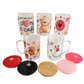 Valentines Mug 17 Ounce Clear and Frosted Circular Glass Mugs with Colored Lids and Plastic Straw