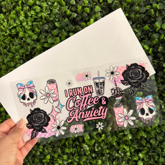 i12 Coffee and Anxiety Retro Pink Single Sided UVDTF WRAPS