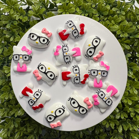 Cat Wearing Glasses Flat Back Charms Mixed 6 pcs