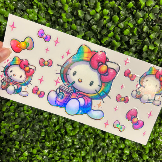 Q12 Cat in Colorful Hoodie Holographic UVDTF WRAPS