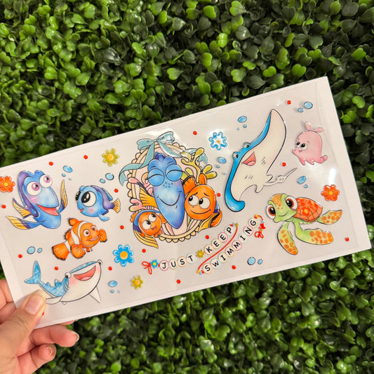 S21 Just Keep Swimming Fish Single Sided UVDTF WRAPS