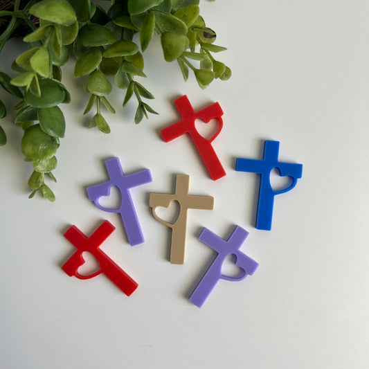 Cross with heart Flat Back Charms SOLD as Set of Two