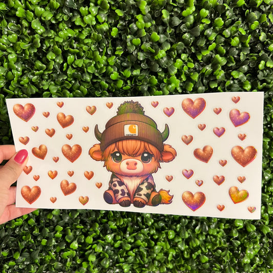 M8 Cow Brown Hearts Holographic UVDTF WRAPS