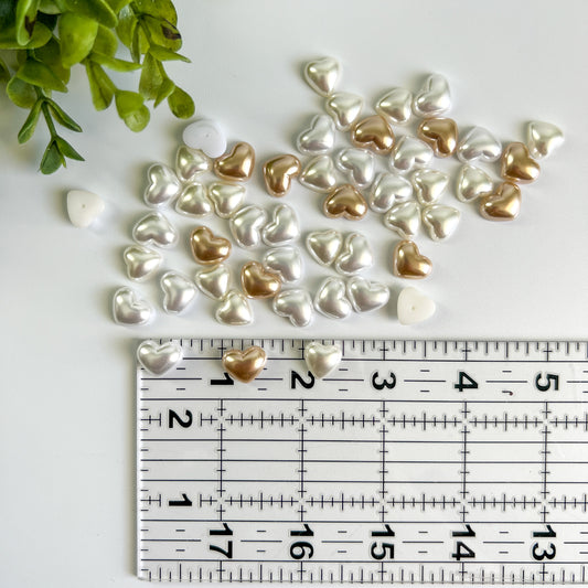 Pearl Hearts Flat Back Charms Mixed 12 pcs