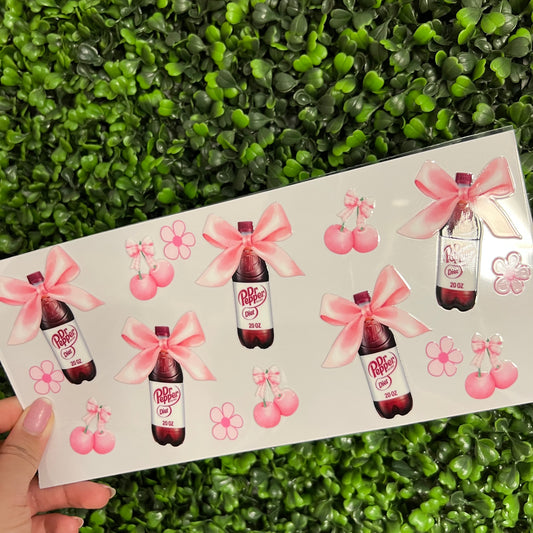 N1 Diet Dr. P Soda and Pink Bows Single Sided UVDTF WRAPS