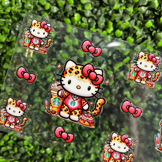 Q6  Cheetah Cat & Bows Single Sided UVDTF WRAPS