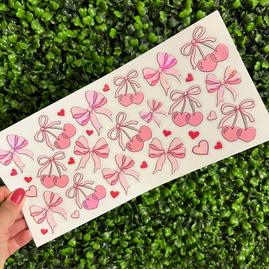 K3 Pink Cherries and Bows Holographic UVDTF WRAPS