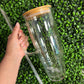 Glass Snow Globe Tumbler 40 oz Double Walled with PreDrilled Hole with Bamboo Lid and Straw