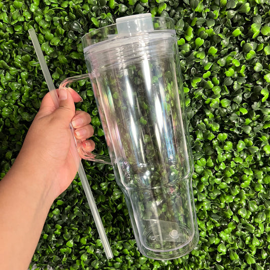 Acrylic Snow Globe Tumbler 40 oz Double Walled with PreDrilled Hole with Plastic Lid and Straw