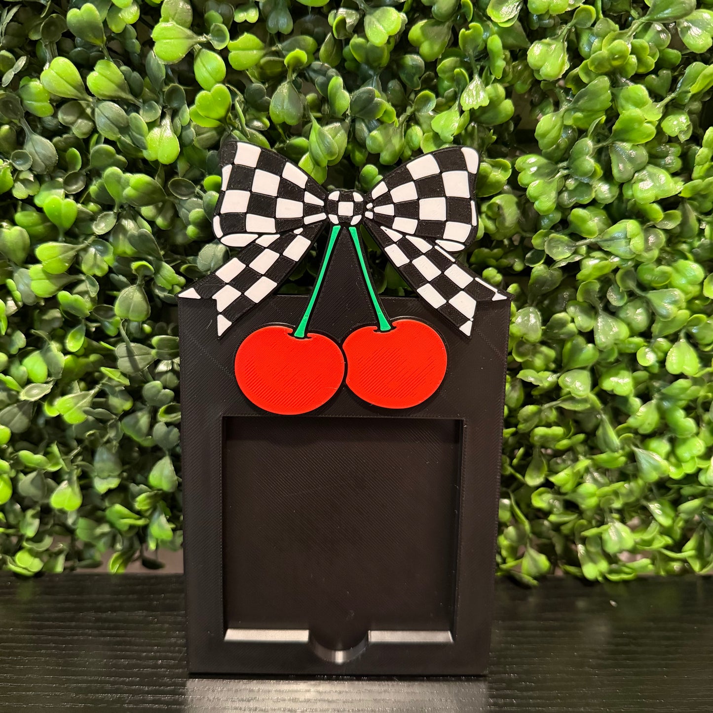 Cherries Checkered Bow Sticky Note Holder