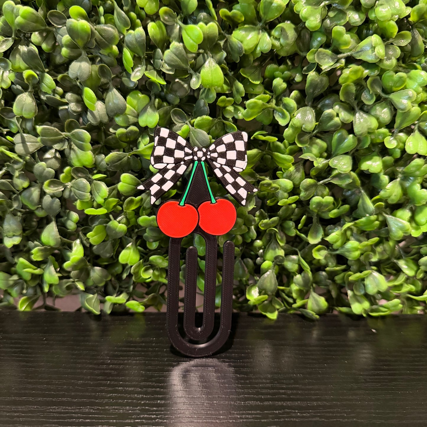 Cherries Checkered Bow Jumbo Paper Clip